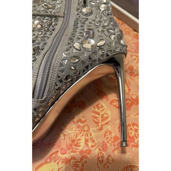 Steve Madden Stiletto Crystalle Rhinestone Silver Ankle Boots Womens 11 Stunning - Picture 5 of 14